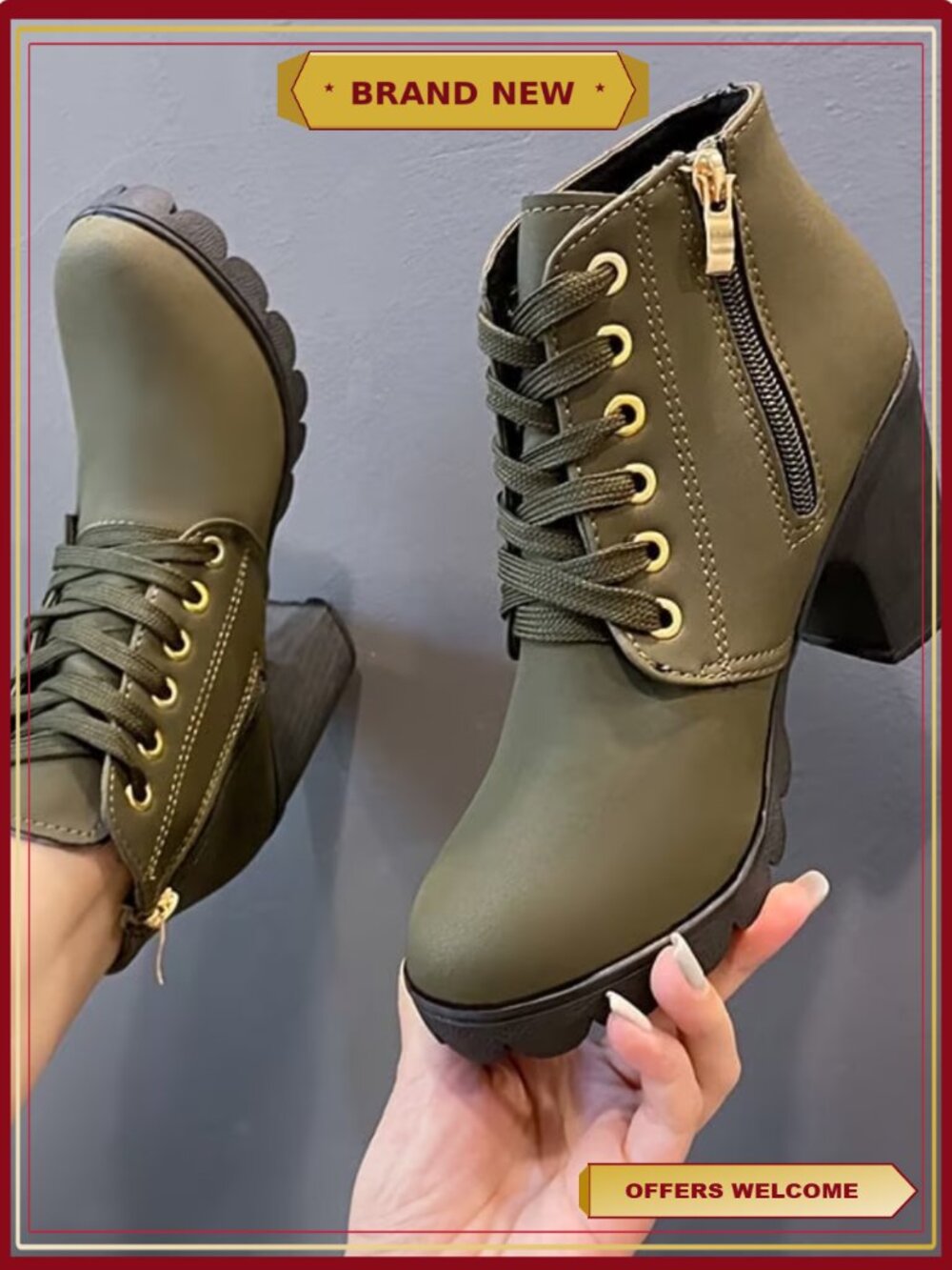 Women's Ankle Boots Faux Fur Lined High Heel Side Zipper Lace Up Winter